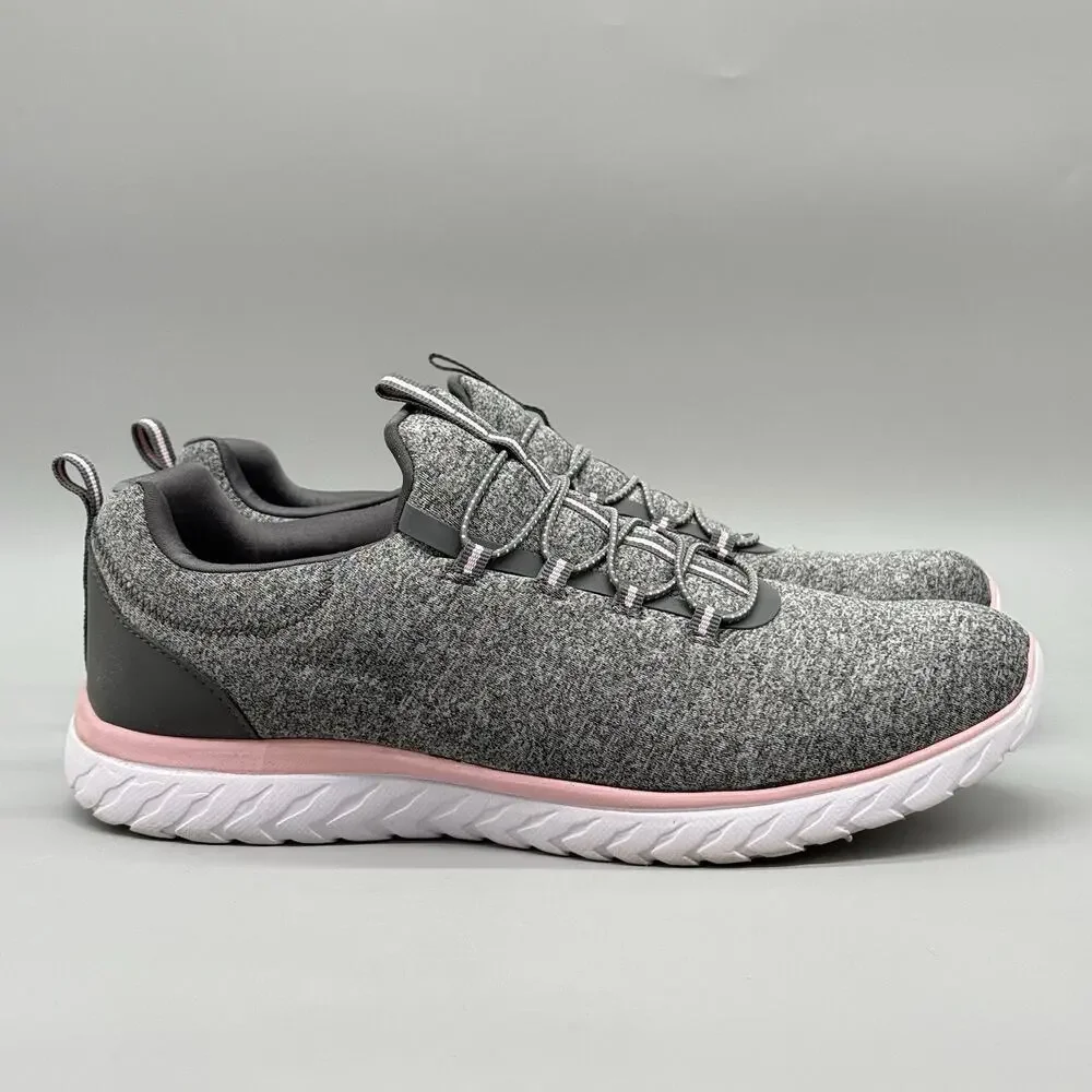 Athletic Works Women’s Comfort Fit Memory Foam Slip On Sneakers Gray Pink Sz 12W